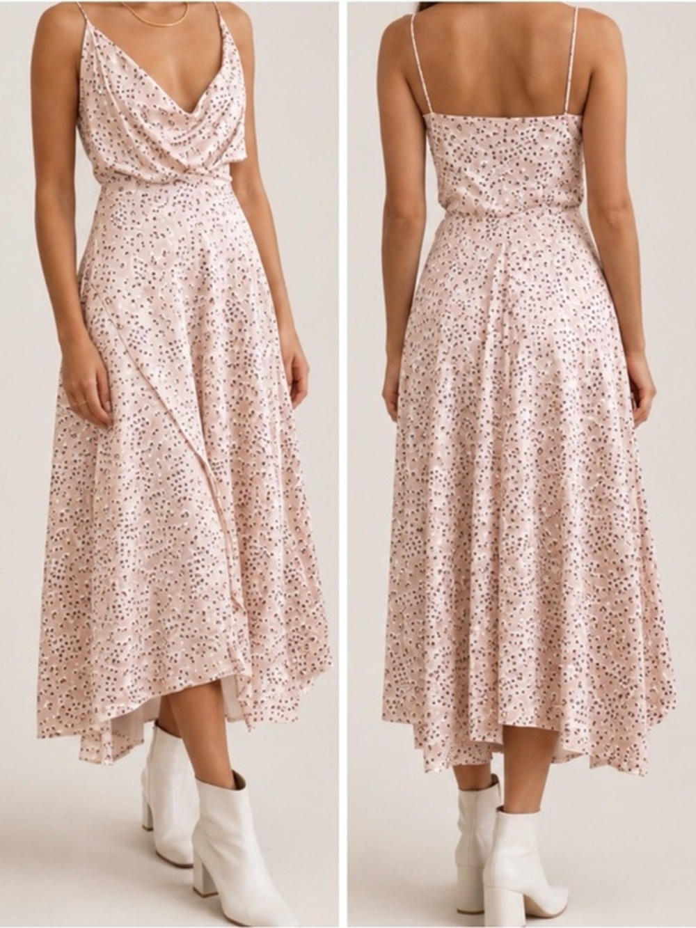 Acler Vales Light Pink Satin Ditsy Blossum Asymmetrical Glam Midi Dress